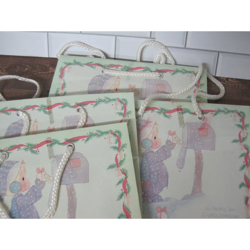 Vintage 1990 Christmas Precious Moments Gift Bag Enesco Lot of 4 - 6x7
